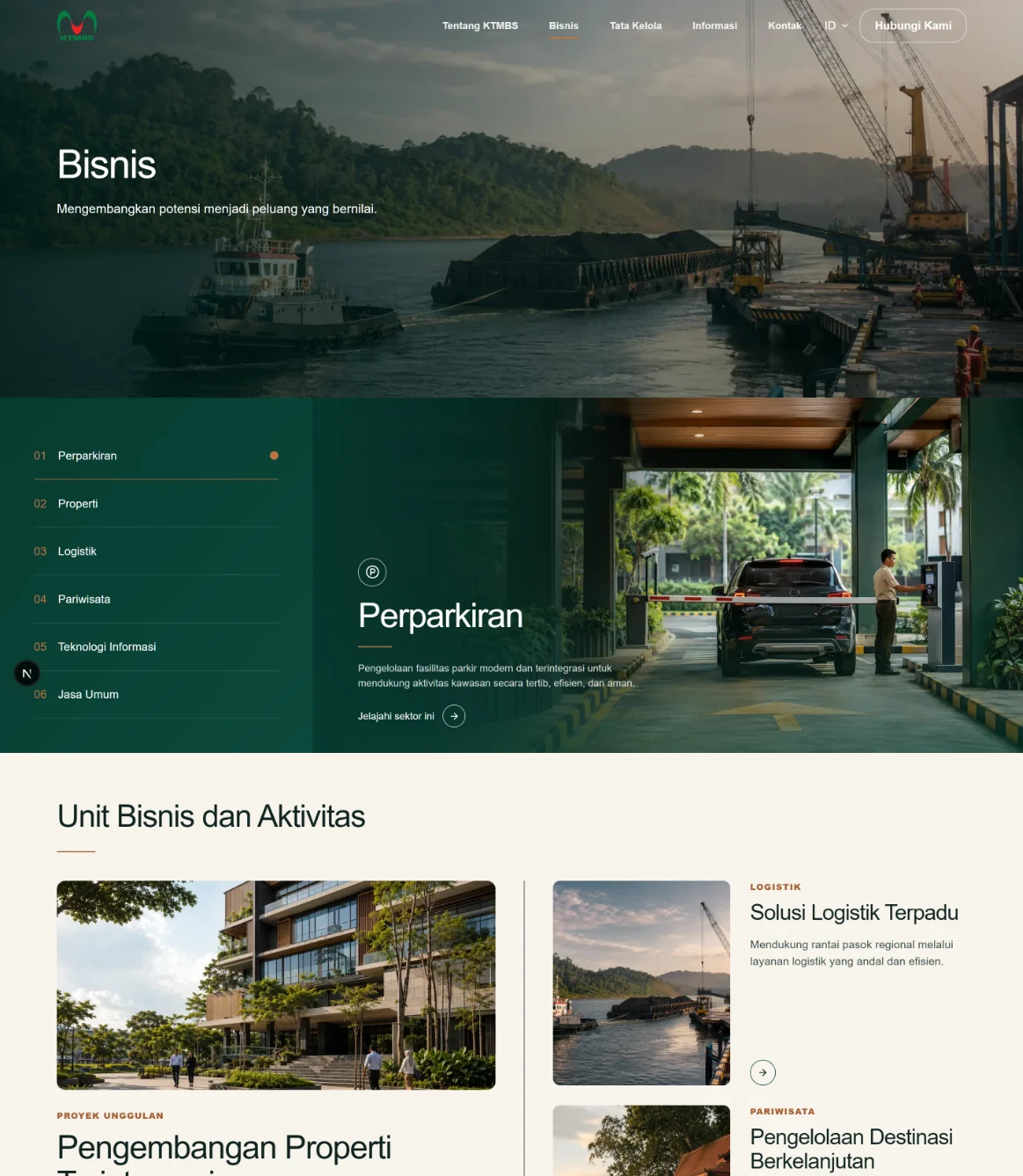 KTMBS corporate website business portfolio interface