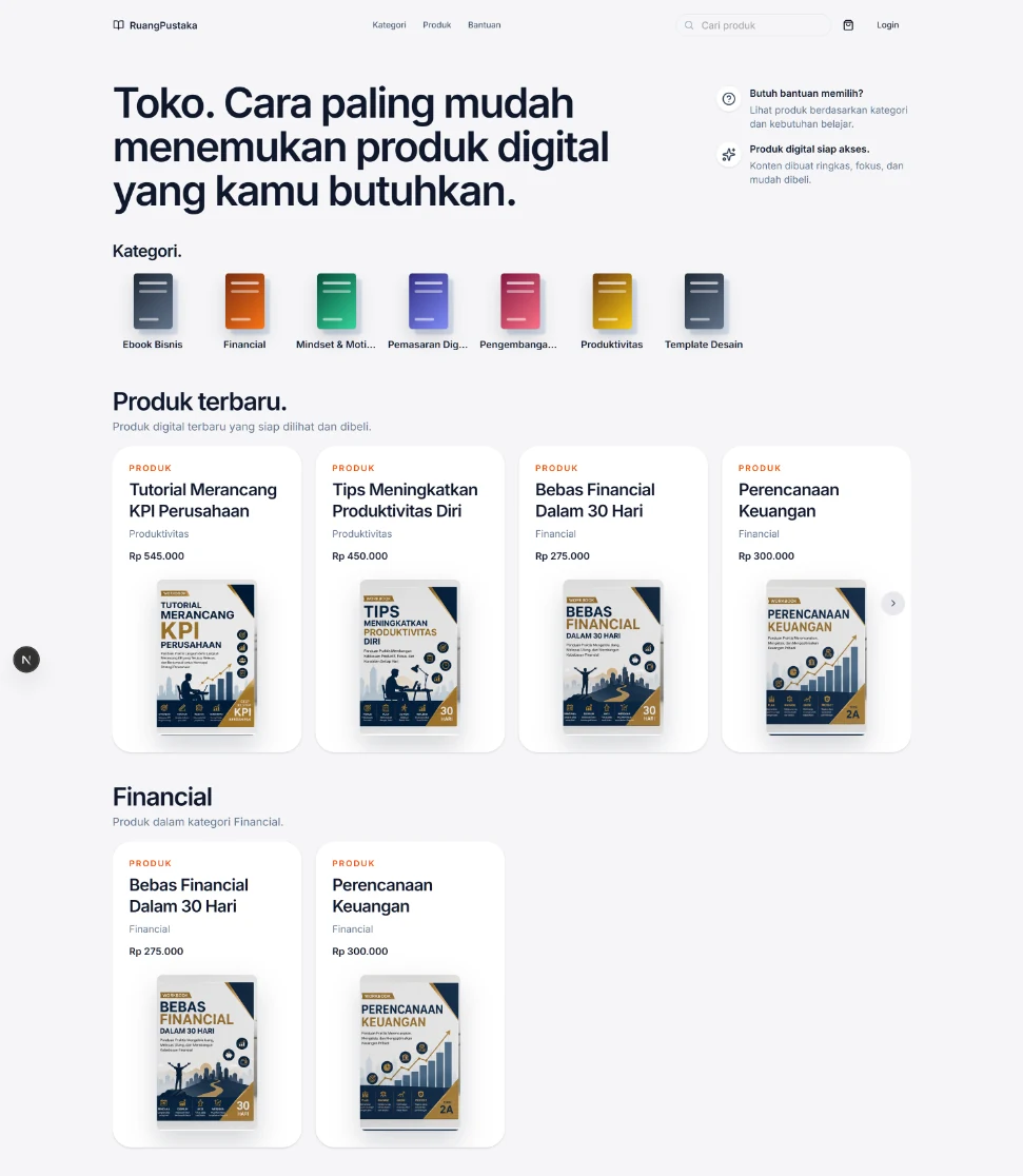 Ruang Pustaka digital product catalog interface